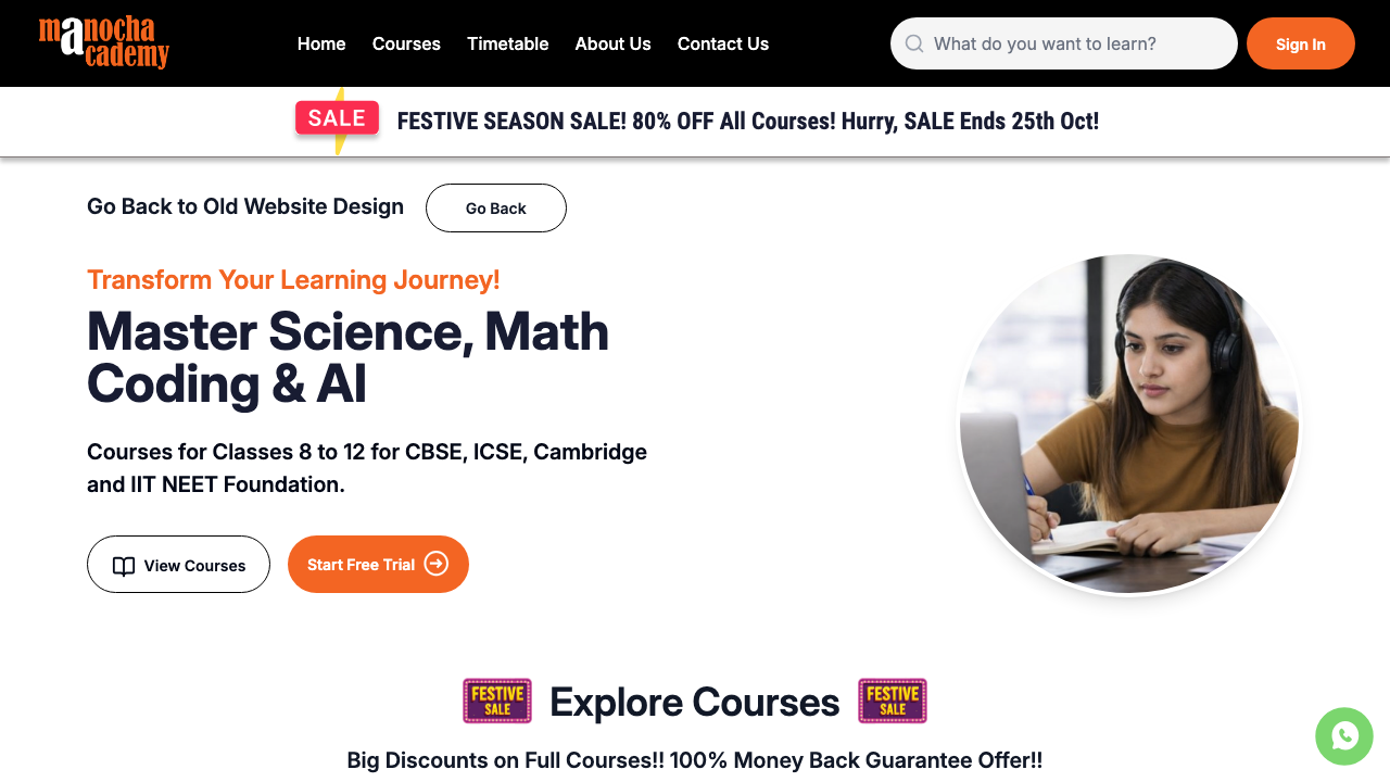 Manocha Academy website screenshot